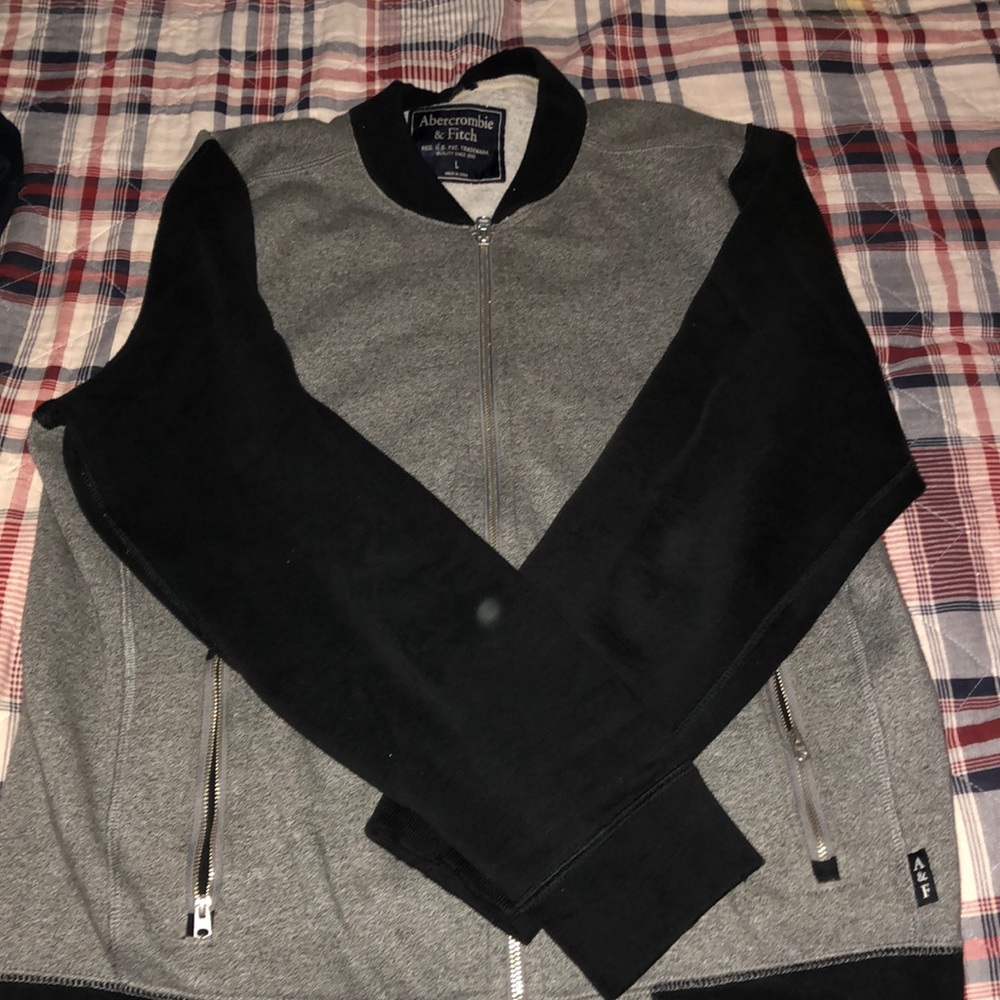 Black and gray Abercrombie and Fitch jacket